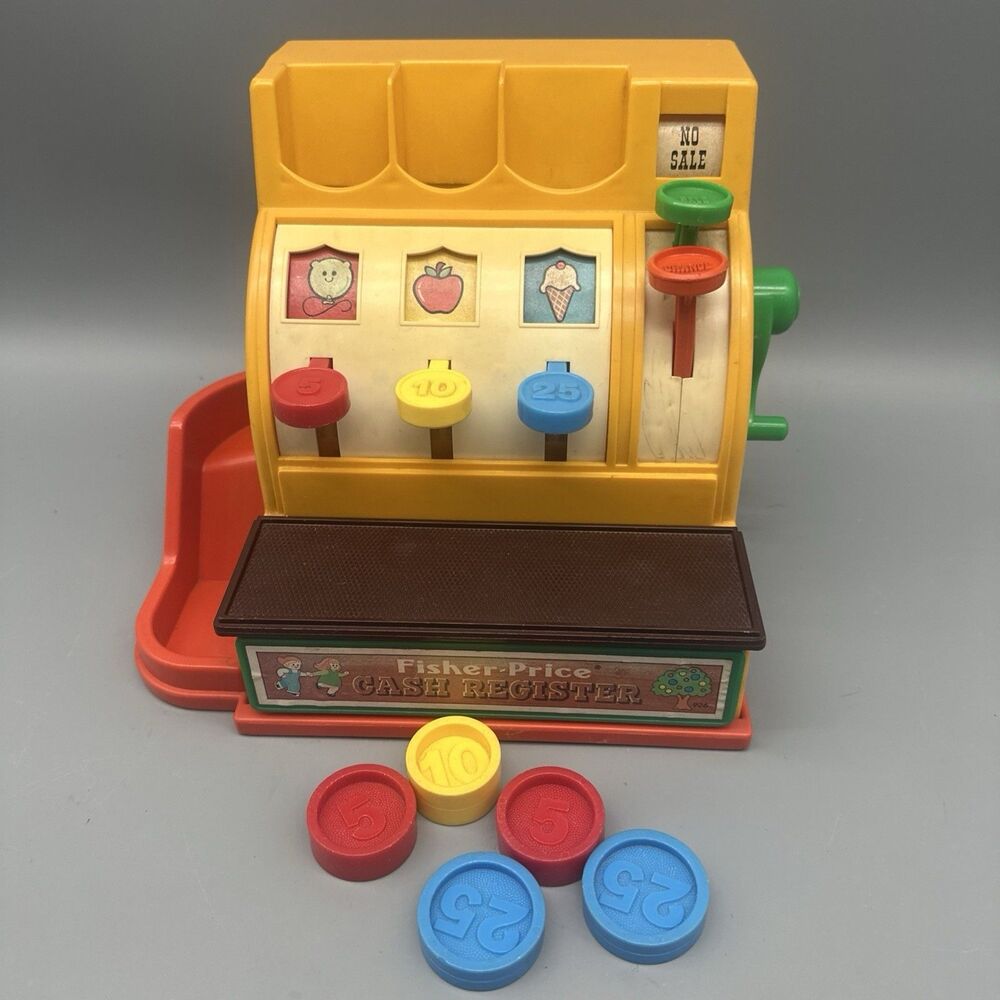 Vintage 1974 Fisher Price Cash Register Complete Coins Money Pretend Play Works